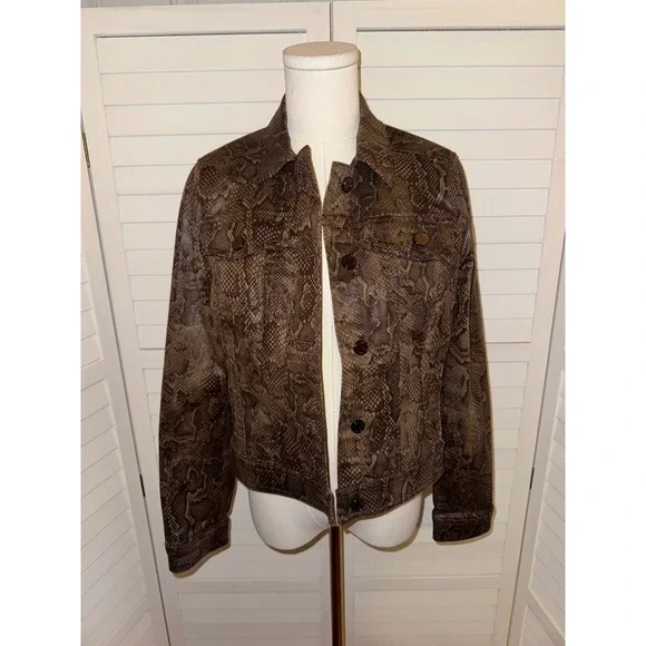 WHITE HOUSE BLACK MARKET Snake Print Denim Jacket Women's Size Small - Picture 2 of 7